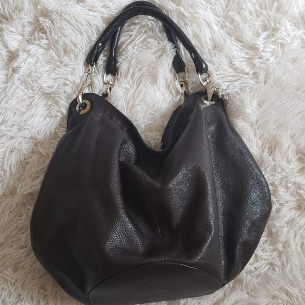 Genuine leather hobo bag dark brown